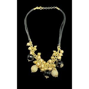 Signed ITAOR 925 Italy Black Cord Five Strand Dangle Ball Beaded Necklace